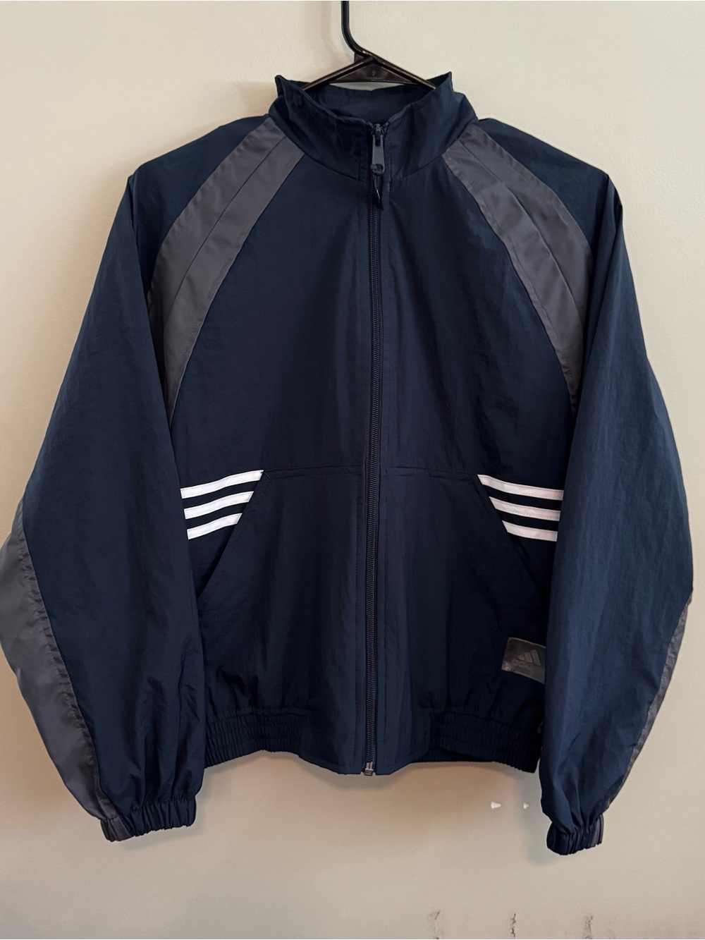 Vintage 1999 Adidas Windbreaker Track Jacket Navy Grey Size Small